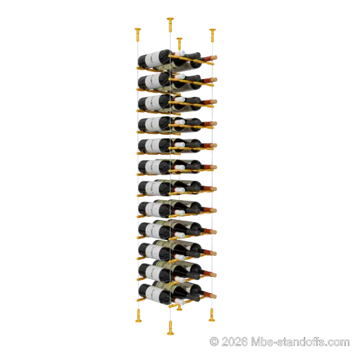[CS15G-PCW3050G-K12] Merlot - Washington Collection Bottle Display Peg Kit, 36-Bottle (3x12) Capacity, Floating Cable System, Pegs: 1/2″ × 11-1/2" with Gold Anodized Finish