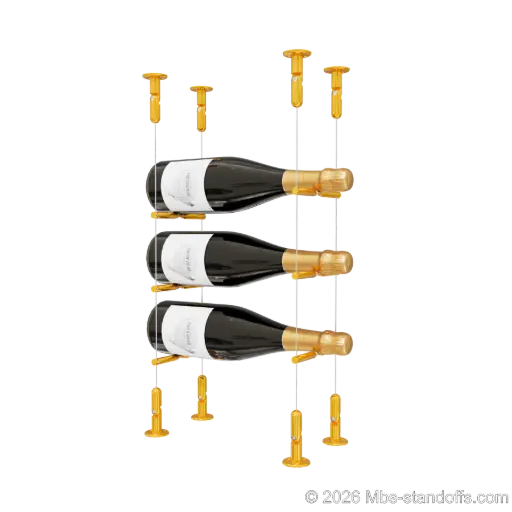 [CS15G-PCWR1050G-K3] Merlot - Washington Collection Bottle Display Peg Kit With "O" Ring, 3-Bottle Capacity, Floating Cable System, Pegs: 1/2″ × 6" with Gold Anodized Finish