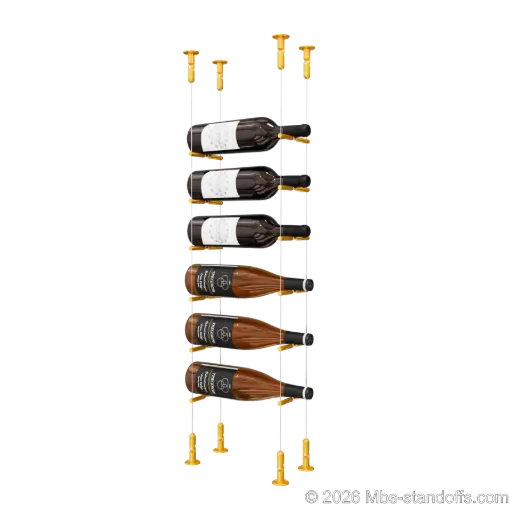 [CS15G-PCWR1050G-K6] Merlot - Washington Collection Bottle Display Peg Kit With "O" Ring, 6-Bottle Capacity, Floating Cable System, Pegs: 1/2″ × 6" with Gold Anodized Finish