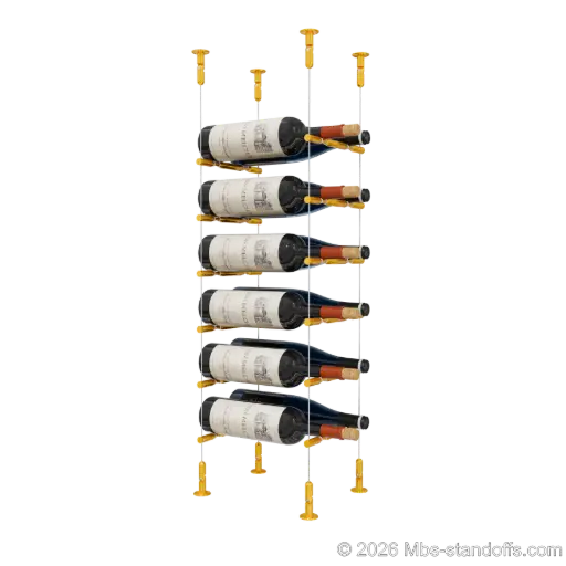 [CS15G-PCWR2050G-K6] Merlot - Washington Collection Bottle Display Peg Kit With "O" Ring, 12-Bottle (2x6) Capacity, Floating Cable System, Pegs: 1/2″ × 7-1/2" with Gold Anodized Finish