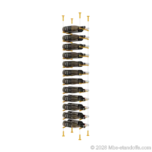 [CS15G-PCWR2050G-K12] Merlot - Washington Collection Bottle Display Peg Kit With "O" Ring, 24-Bottle (2x12) Capacity, Floating Cable System, Pegs: 1/2″ × 7-1/2" with Gold Anodized Finish