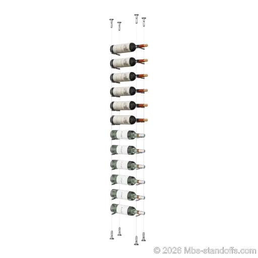[CS15CP-PCW1050CP-K12] Merlot - Washington Collection Bottle Display Peg Kit, 12-Bottle Capacity, Floating Cable System, Pegs: 1/2″ × 6" with Chrome Mirror Finish