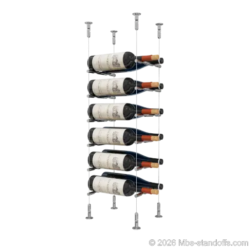 [CS15CP-PCW2050CP-K6] Merlot - Washington Collection Bottle Display Peg Kit, 12-Bottle (2x6) Capacity, Floating Cable System, Pegs: 1/2″ × 7-1/2" with Chrome Mirror Finish