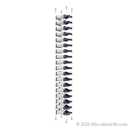 [CS15CP-PCW2050CP-K18] Merlot - Washington Collection Bottle Display Peg Kit, 36-Bottle (2x18) Capacity, Floating Cable System, Pegs: 1/2″ × 7-1/2" with Chrome Mirror Finish