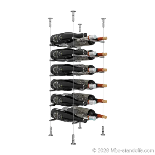 [CS15CP-PCW3050CP-K6] Merlot - Washington Collection Bottle Display Peg Kit, 18-Bottle (3x6) Capacity, Floating Cable System, Pegs: 1/2″ × 11-1/2" with Chrome Mirror Finish