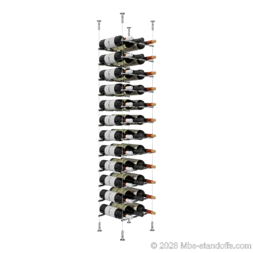 [CS15CP-PCW3050CP-K12] Merlot - Washington Collection Bottle Display Peg Kit, 36-Bottle (3x12) Capacity, Floating Cable System, Pegs: 1/2″ × 11-1/2" with Chrome Mirror Finish