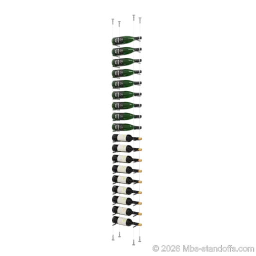 [CS15CP-PCWR1050CP-K18] Merlot - Washington Collection Bottle Display Peg Kit With "O" Ring, 18-Bottle Capacity, Floating Cable System, Pegs: 1/2″ × 6" with Chrome Mirror Finish