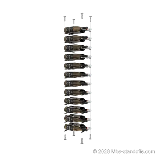 [CS15CP-PCWR2050CP-K12] Merlot - Washington Collection Bottle Display Peg Kit With "O" Ring, 24-Bottle (2x12) Capacity, Floating Cable System, Pegs: 1/2″ × 7-1/2" with Chrome Mirror Finish