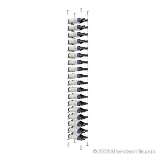 [CS15CP-PCWR2050CP-K18] Merlot - Washington Collection Bottle Display Peg Kit With "O" Ring, 36-Bottle (2x18) Capacity, Floating Cable System, Pegs: 1/2″ × 7-1/2" with Chrome Mirror Finish