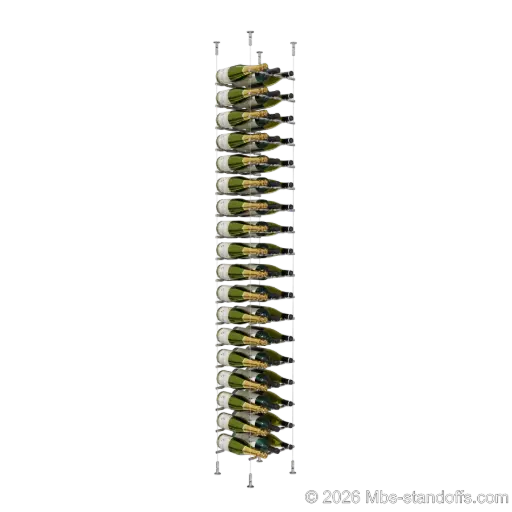 [CS15CP-PCWR3050CP-K18] Merlot - Washington Collection Bottle Display Peg Kit With "O" Ring, 54-Bottle (3x18) Capacity, Floating Cable System, Pegs: 1/2″ × 11-1/2" with Chrome Mirror Finish