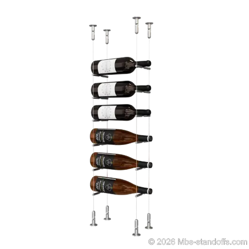 [CS15SS-PCW1050S-K6] Merlot - Washington Collection Bottle Display Peg Kit, 6-Bottle Capacity, Floating Cable System, Pegs: 1/2″ × 6" with Satin Brushed Finish