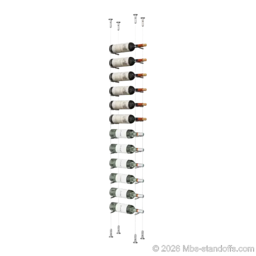[CS15SS-PCW1050S-K12] Merlot - Washington Collection Bottle Display Peg Kit, 12-Bottle Capacity, Floating Cable System, Pegs: 1/2″ × 6" with Satin Brushed Finish