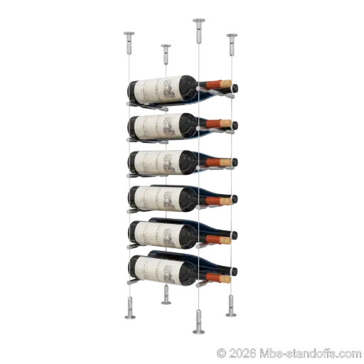 [CS15SS-PCW2050S-K6] Merlot - Washington Collection Bottle Display Peg Kit, 12-Bottle (2x6) Capacity, Floating Cable System, Pegs: 1/2″ × 7-1/2" with Satin Brushed Finish