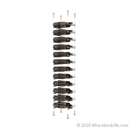 [CS15SS-PCW2050S-K12] Merlot - Washington Collection Bottle Display Peg Kit, 24-Bottle (2x12) Capacity, Floating Cable System, Pegs: 1/2″ × 7-1/2" with Satin Brushed Finish