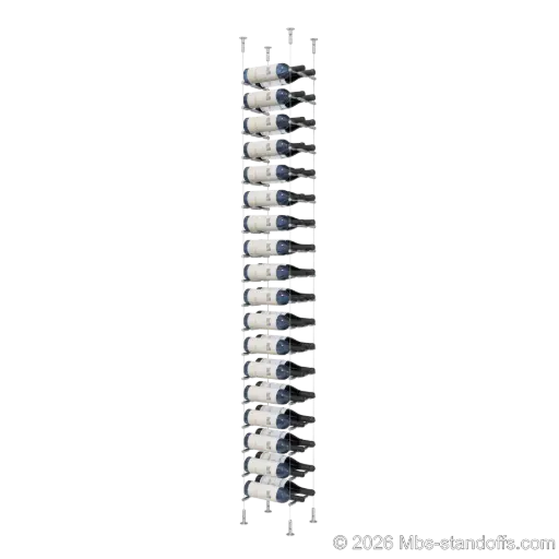 [CS15SS-PCW2050S-K18] Merlot - Washington Collection Bottle Display Peg Kit, 36-Bottle (2x18) Capacity, Floating Cable System, Pegs: 1/2″ × 7-1/2" with Satin Brushed Finish