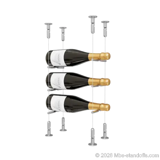 [CS15SS-PCWR1050S-K3] Merlot - Washington Collection Bottle Display Peg Kit With "O" Ring, 3-Bottle Capacity, Floating Cable System, Pegs: 1/2″ × 6" with Satin Brushed Finish