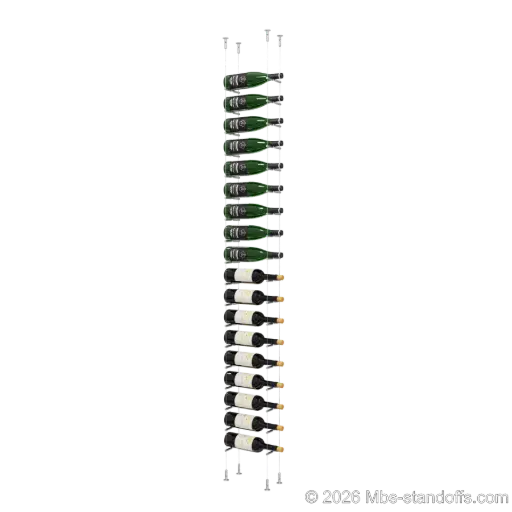 [CS15SS-PCWR1050S-K18] Merlot - Washington Collection Bottle Display Peg Kit With "O" Ring, 18-Bottle Capacity, Floating Cable System, Pegs: 1/2″ × 6" with Satin Brushed Finish