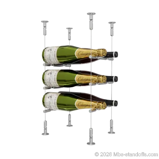[CS15SS-PCWR2050S-K3] Merlot - Washington Collection Bottle Display Peg Kit With "O" Ring, 6-Bottle (2x3) Capacity, Floating Cable System, Pegs: 1/2″ × 7-1/2" with Satin Brushed Finish