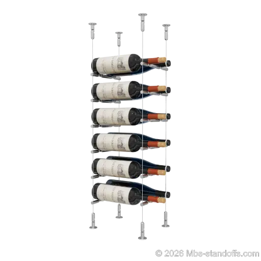[CS15SS-PCWR2050S-K6] Merlot - Washington Collection Bottle Display Peg Kit With "O" Ring, 12-Bottle (2x6) Capacity, Floating Cable System, Pegs: 1/2″ × 7-1/2" with Satin Brushed Finish