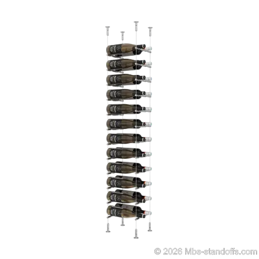 [CS15SS-PCWR2050S-K12] Merlot - Washington Collection Bottle Display Peg Kit With "O" Ring, 24-Bottle (2x12) Capacity, Floating Cable System, Pegs: 1/2″ × 7-1/2" with Satin Brushed Finish