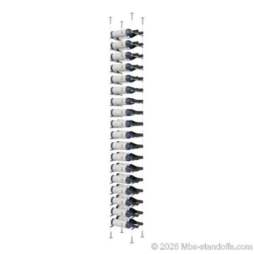 [CS15SS-PCWR2050S-K18] Merlot - Washington Collection Bottle Display Peg Kit With "O" Ring, 36-Bottle (2x18) Capacity, Floating Cable System, Pegs: 1/2″ × 7-1/2" with Satin Brushed Finish