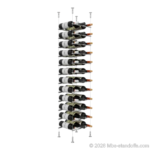 [CS15SS-PCWR3050S-K12] Merlot - Washington Collection Bottle Display Peg Kit With "O" Ring, 36-Bottle (3x12) Capacity, Floating Cable System, Pegs: 1/2″ × 11-1/2" with Satin Brushed Finish