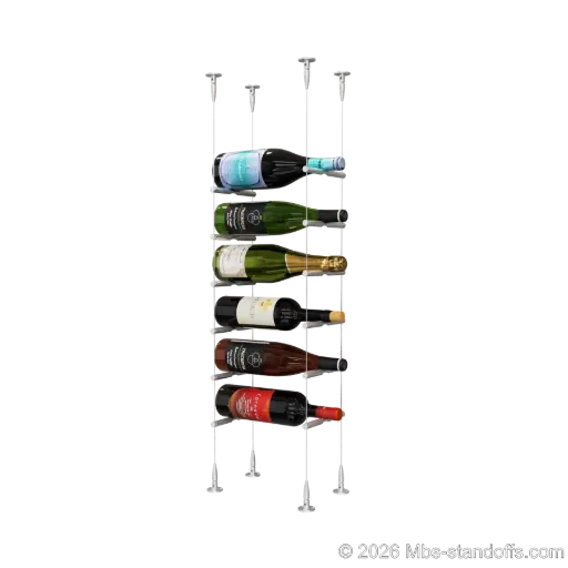 [SCS15A-PCW1050A-K6] Merlot - Sonoma Collection Bottle Display Peg Kit, 6-Bottle Capacity, Floating Cable System, Pegs: 1/2″ × 6" with Clear Anodized Finish