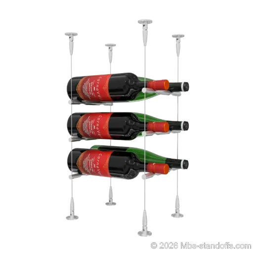 [SCS15A-PCW2050A-K3] Merlot - Sonoma Collection Bottle Display Peg Kit, 6-Bottle (2x3) Capacity, Floating Cable System, Pegs: 1/2″ × 7-1/2" with Clear Anodized Finish