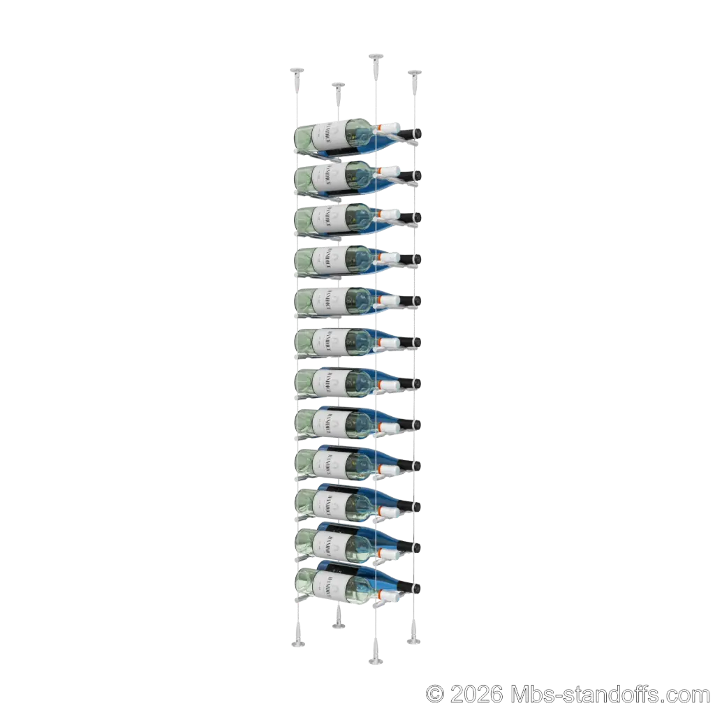 Merlot - Sonoma Collection Bottle Display Peg Kit, 24-Bottle (2x12) Capacity, Floating Cable System, Pegs: 1/2″ × 7-1/2" with Clear Anodized Finish
