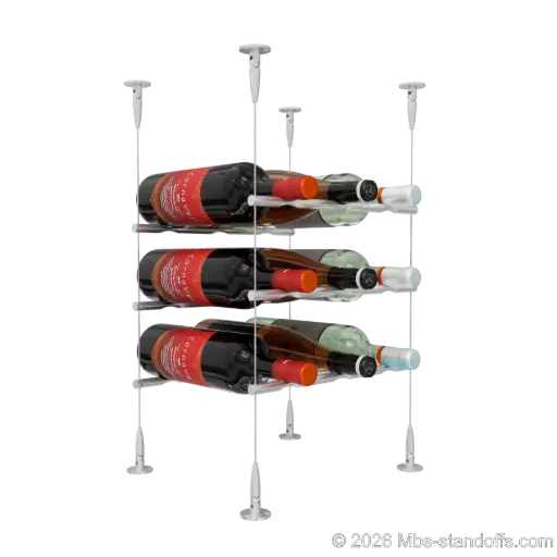 [SCS15A-PCW3050A-K3] Merlot - Sonoma Collection Bottle Display Peg Kit, 9-Bottle (3x3) Capacity, Floating Cable System, Pegs: 1/2″ × 11-1/2" with Clear Anodized Finish