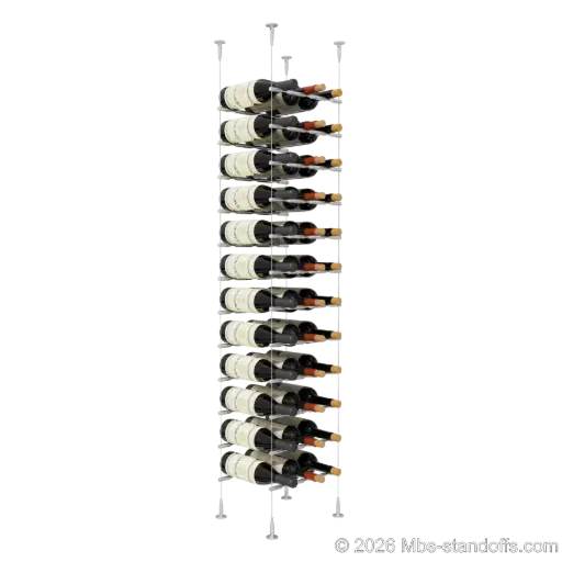 [SCS15A-PCW3050A-K12] Merlot - Sonoma Collection Bottle Display Peg Kit, 36-Bottle (3x12) Capacity, Floating Cable System, Pegs: 1/2″ × 11-1/2" with Clear Anodized Finish