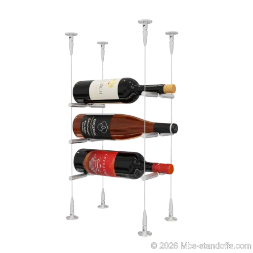 [SCS15A-PCWR1050A-K3] Merlot - Sonoma Collection Bottle Display Peg Kit With "O" Ring, 3-Bottle Capacity, Floating Cable System, Pegs: 1/2″ × 6" with Clear Anodized Finish