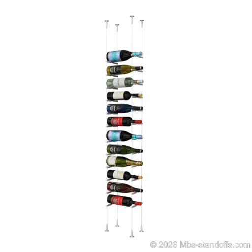 [SCS15A-PCWR1050A-K12] Merlot - Sonoma Collection Bottle Display Peg Kit With "O" Ring, 12-Bottle Capacity, Floating Cable System, Pegs: 1/2″ × 6" with Clear Anodized Finish