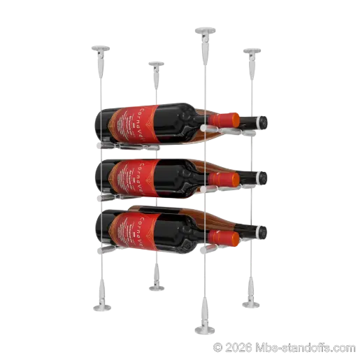 [SCS15A-PCWR2050A-K3] Merlot - Sonoma Collection Bottle Display Peg Kit With "O" Ring, 6-Bottle (2x3) Capacity, Floating Cable System, Pegs: 1/2″ × 7-1/2" with Clear Anodized Finish