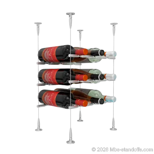 [SCS15A-PCWR3050A-K3] Merlot - Sonoma Collection Bottle Display Peg Kit With "O" Ring, 9-Bottle (3x3) Capacity, Floating Cable System, Pegs: 1/2″ × 11-1/2" with Clear Anodized Finish
