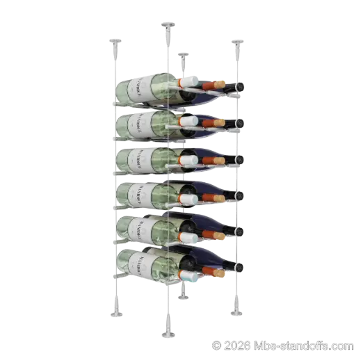 [SCS15A-PCWR3050A-K6] Merlot - Sonoma Collection Bottle Display Peg Kit With "O" Ring, 18-Bottle (3x6) Capacity, Floating Cable System, Pegs: 1/2″ × 11-1/2" with Clear Anodized Finish