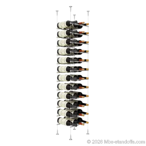 [SCS15A-PCWR3050A-K12] Merlot - Sonoma Collection Bottle Display Peg Kit With "O" Ring, 36-Bottle (3x12) Capacity, Floating Cable System, Pegs: 1/2″ × 11-1/2" with Clear Anodized Finish