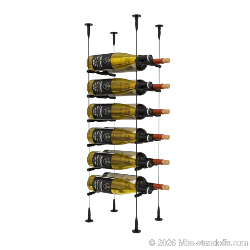 [SCS15MB-PCW2050MB-K6] Merlot - Sonoma Collection Bottle Display Peg Kit, 12-Bottle (2x6) Capacity, Floating Cable System, Pegs: 1/2″ × 7-1/2" with Matte Black Anodized Finish