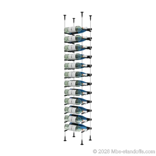 [SCS15MB-PCW2050MB-K12] Merlot - Sonoma Collection Bottle Display Peg Kit, 24-Bottle (2x12) Capacity, Floating Cable System, Pegs: 1/2″ × 7-1/2" with Matte Black Anodized Finish
