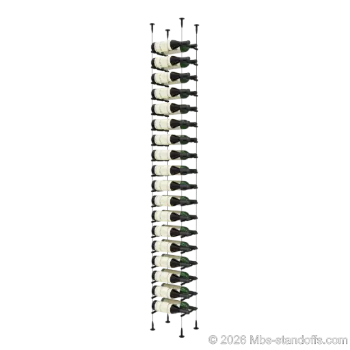 [SCS15MB-PCW2050MB-K18] Merlot - Sonoma Collection Bottle Display Peg Kit, 36-Bottle (2x18) Capacity, Floating Cable System, Pegs: 1/2″ × 7-1/2" with Matte Black Anodized Finish