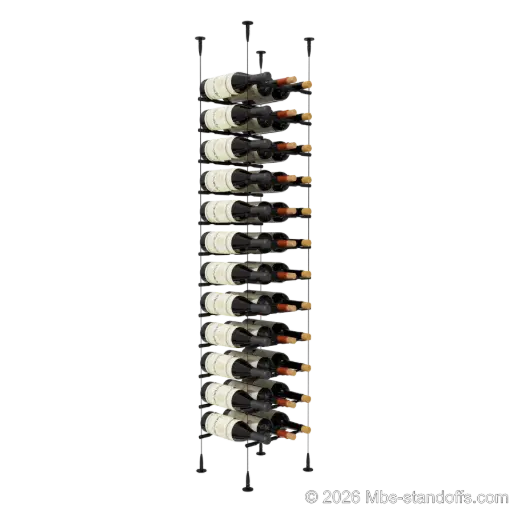 [SCS15MB-PCW3050MB-K12] Merlot - Sonoma Collection Bottle Display Peg Kit, 36-Bottle (3x12) Capacity, Floating Cable System, Pegs: 1/2″ × 11-1/2" with Matte Black Anodized Finish