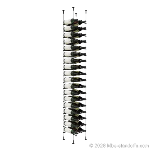 [SCS15MB-PCW3050MB-K18] Merlot - Sonoma Collection Bottle Display Peg Kit, 54-Bottle (3x18) Capacity, Floating Cable System, Pegs: 1/2″ × 11-1/2" with Matte Black Anodized Finish