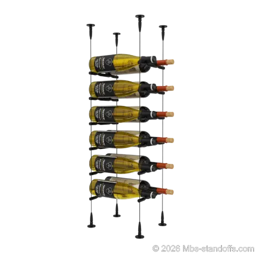 [SCS15MB-PCWR2050MB-K6] Merlot - Sonoma Collection Bottle Display Peg Kit With "O" Ring, 12-Bottle (2x6) Capacity, Floating Cable System, Pegs: 1/2″ × 7-1/2" with Matte Black Anodized Finish