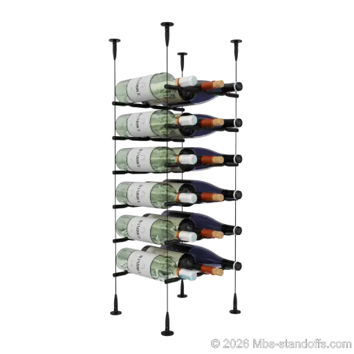[SCS15MB-PCWR3050MB-K6] Merlot - Sonoma Collection Bottle Display Peg Kit With "O" Ring, 18-Bottle (3x6) Capacity, Floating Cable System, Pegs: 1/2″ × 11-1/2" with Matte Black Anodized Finish