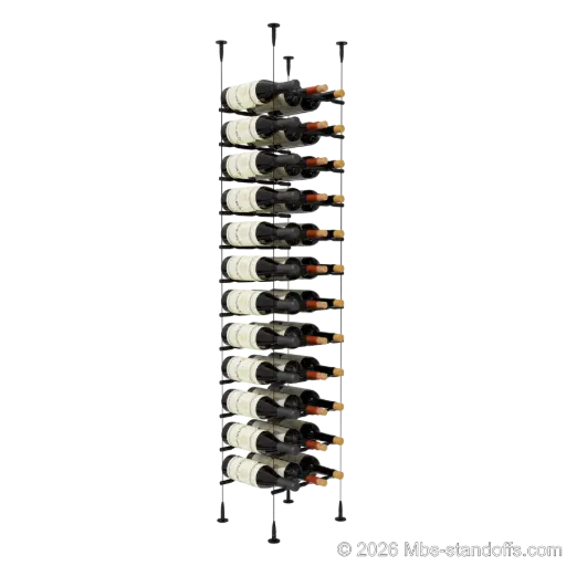 [SCS15MB-PCWR3050MB-K12] Merlot - Sonoma Collection Bottle Display Peg Kit With "O" Ring, 36-Bottle (3x12) Capacity, Floating Cable System, Pegs: 1/2″ × 11-1/2" with Matte Black Anodized Finish