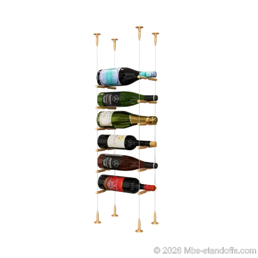 [SCS15BR-PCW1050BR-K6] Merlot - Sonoma Collection Bottle Display Peg Kit, 6-Bottle Capacity, Floating Cable System, Pegs: 1/2″ × 6" with Champagne Anodized Finish