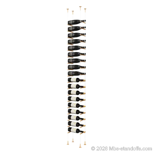 [SCS15BR-PCW1050BR-K18] Merlot - Sonoma Collection Bottle Display Peg Kit, 18-Bottle Capacity, Floating Cable System, Pegs: 1/2″ × 6" with Champagne Anodized Finish