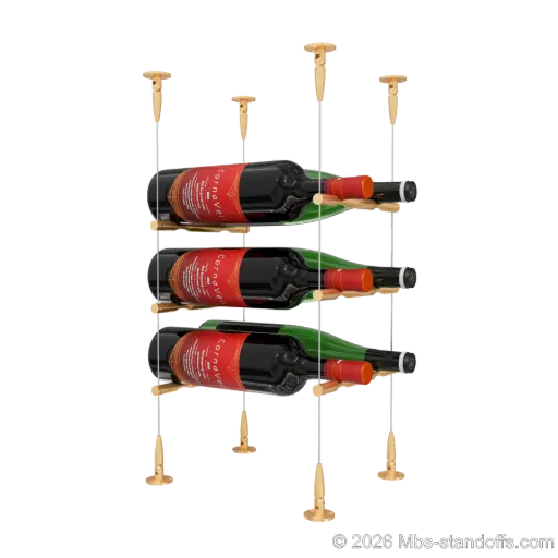 [SCS15BR-PCW2050BR-K3] Merlot - Sonoma Collection Bottle Display Peg Kit, 6-Bottle (2x3) Capacity, Floating Cable System, Pegs: 1/2″ × 7-1/2" with Champagne Anodized Finish