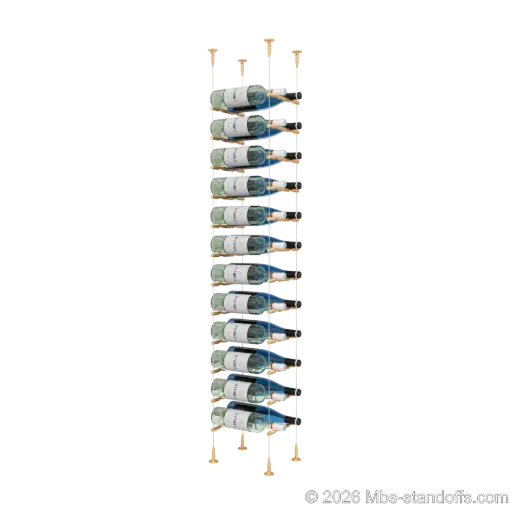 [SCS15BR-PCW2050BR-K12] Merlot - Sonoma Collection Bottle Display Peg Kit, 24-Bottle (2x12) Capacity, Floating Cable System, Pegs: 1/2″ × 7-1/2" with Champagne Anodized Finish