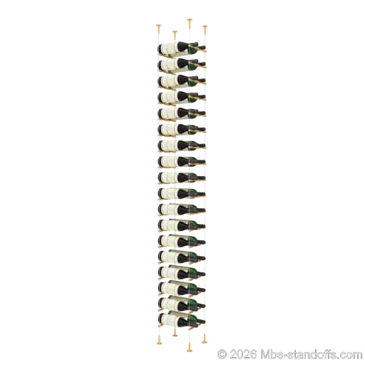 [SCS15BR-PCW2050BR-K18] Merlot - Sonoma Collection Bottle Display Peg Kit, 36-Bottle (2x18) Capacity, Floating Cable System, Pegs: 1/2″ × 7-1/2" with Champagne Anodized Finish